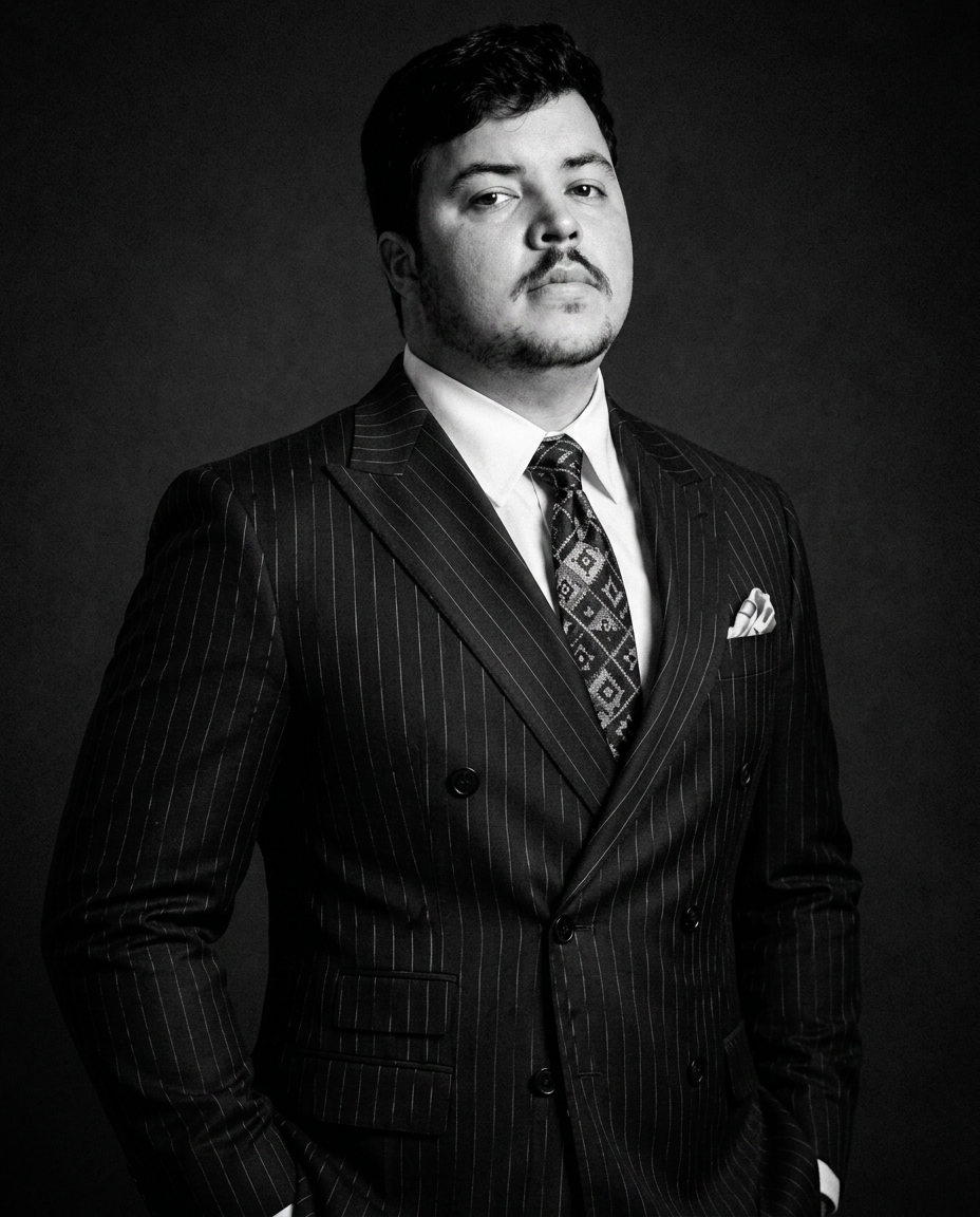 Retrato editorial em preto e branco de Jardel
